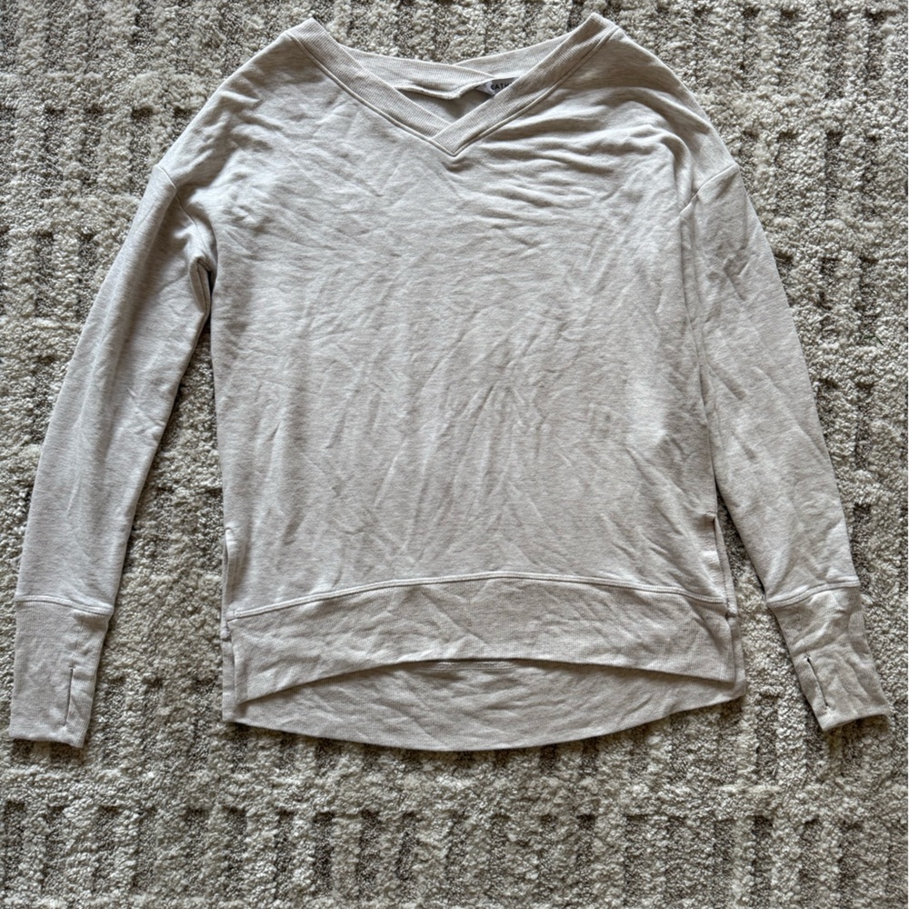Athleta Beige V-Neck Long Sleeve Tee